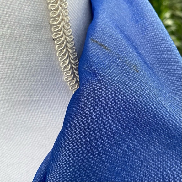 TADASHI shimmering blue plunging neck line roughed front collared cropped top - Picture 13 of 16